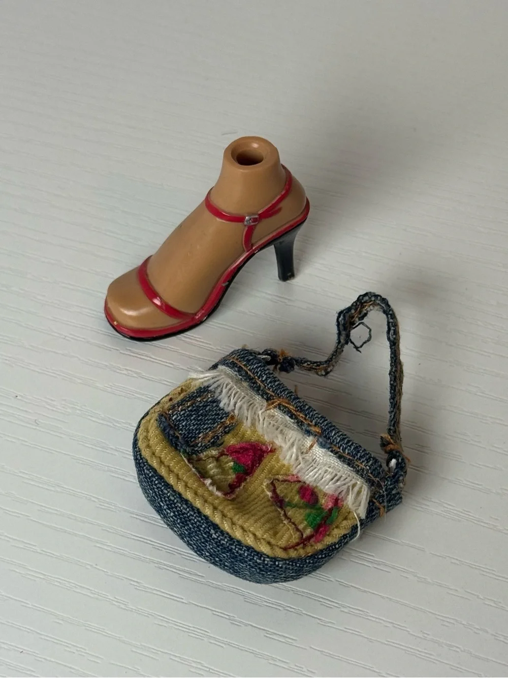 Mini Doll High Heel and Denim Shoulder Bag Set - Red & Blue